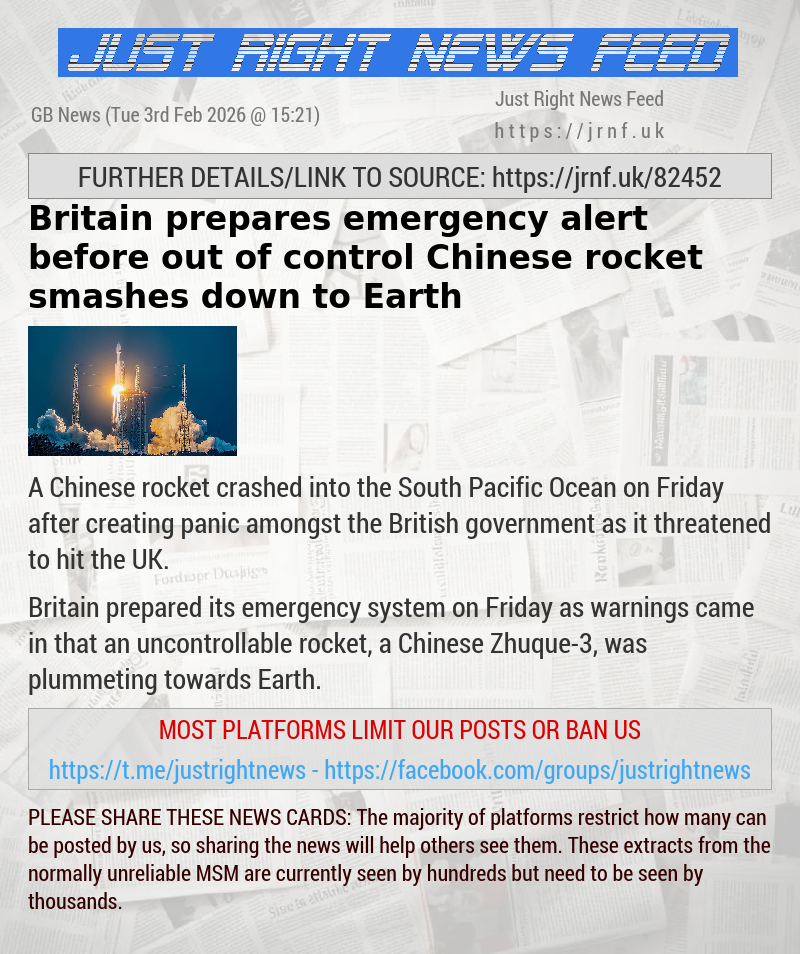 Britain prepares emergency alert before out—of—control Chinese rocket smashes down to Earth