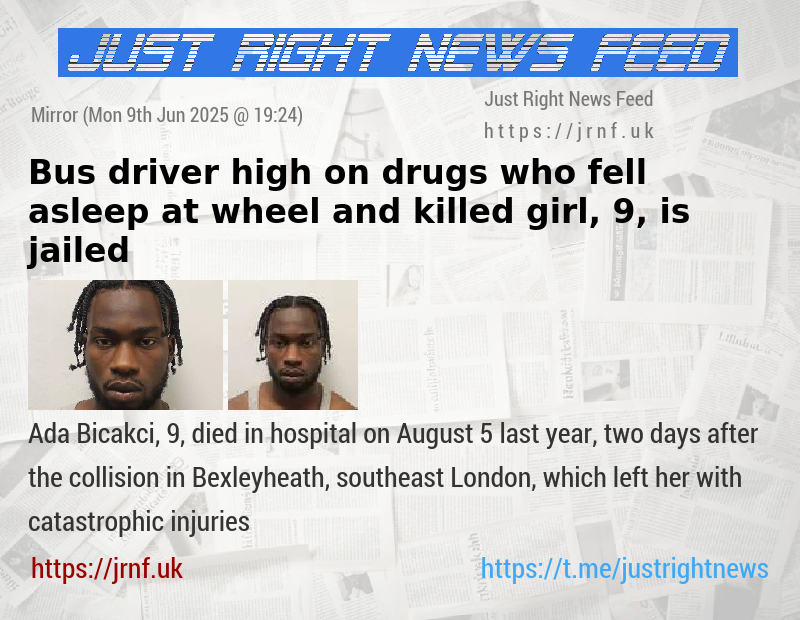 Bus driver high on drugs who fell asleep at wheel and killed girl, 9, is jailed
