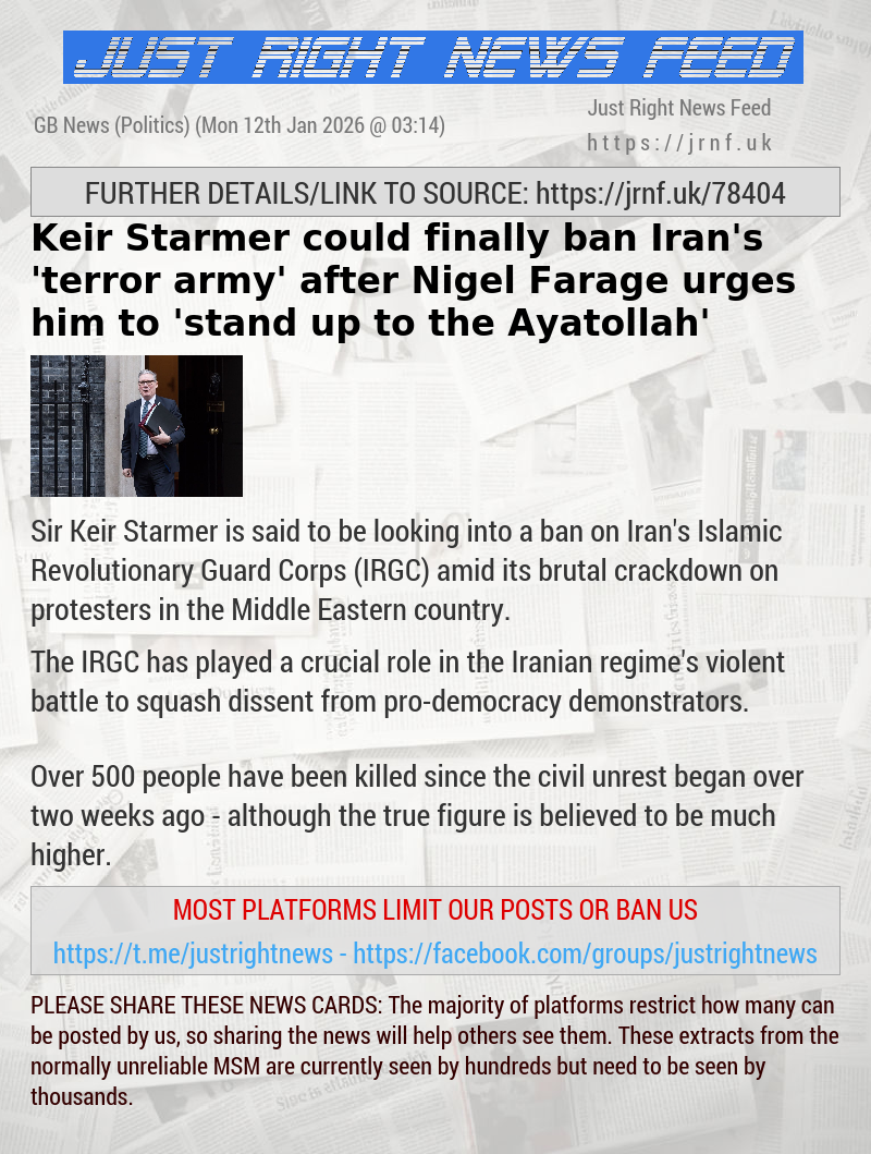 Keir Starmer could finally ban Iran’s ’terror army’ after Nigel Farage urges him to ’stand up to the Ayatollah’