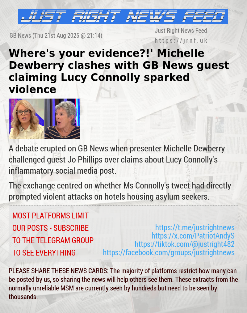 ‘Where’s your evidence?!’ Michelle Dewberry clashes with GB News guest claiming Lucy Connolly sparked violence
