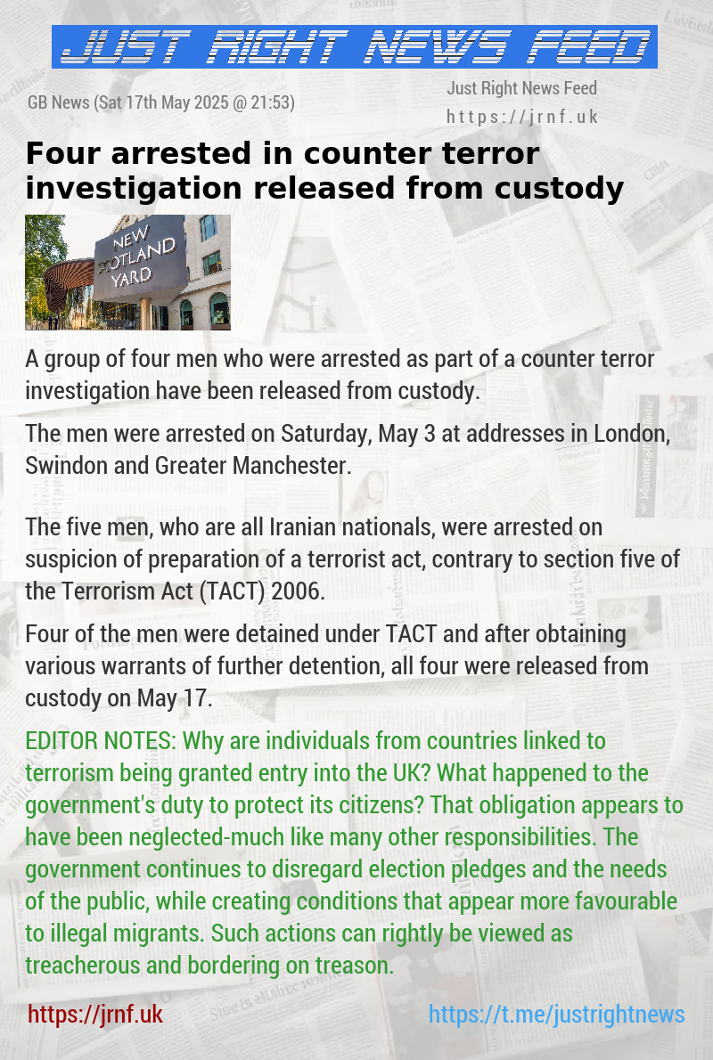 Four arrested in counter terror investigation released from custody
