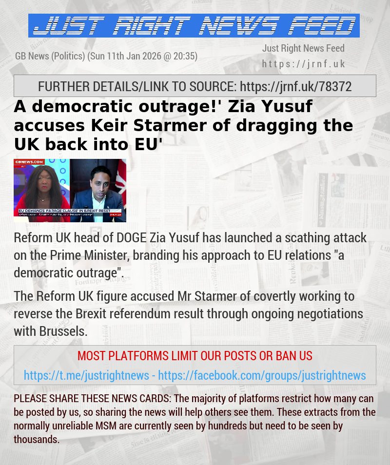 ‘A democratic outrage!’ Zia Yusuf accuses Keir Starmer of ‘dragging the UK back into EU’