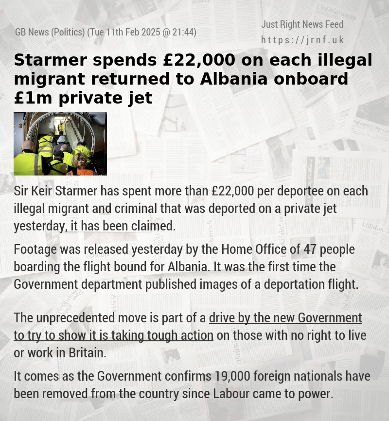 Starmer spends £22,000 on each illegal migrant returned to Albania onboard £1m private jet