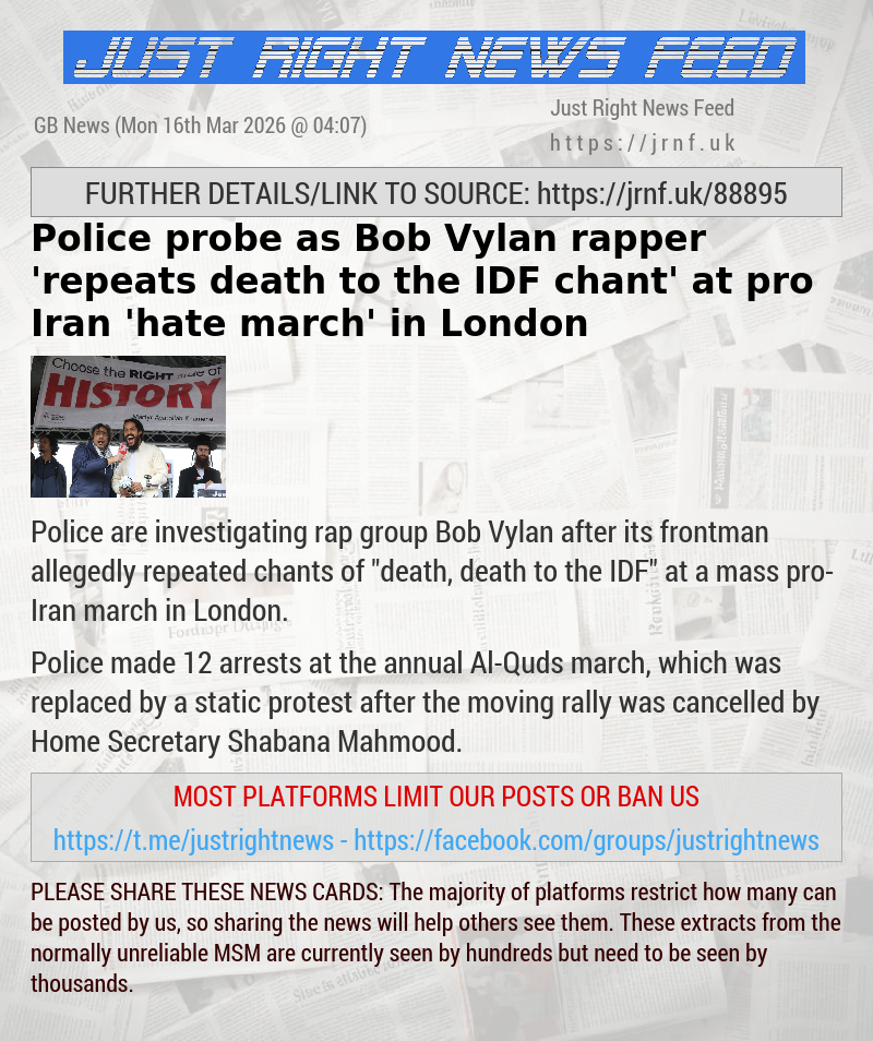 Police probe as Bob Vylan rapper ’repeats death to the IDF chant’ at pro—Iran ’hate march’ in London
