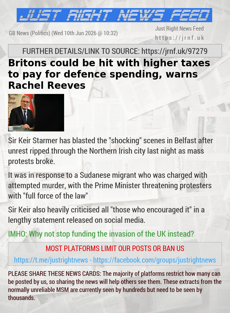 Britons could be hit with higher taxes to pay for defence spending, warns Rachel Reeves
