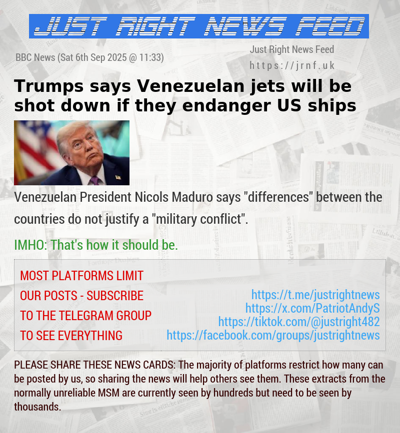 Trumps says Venezuelan jets will be shot down if they endanger US ships