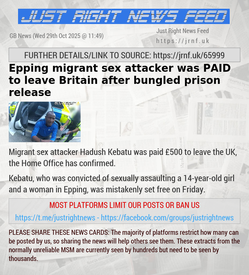 Epping migrant sex attacker was PAID to leave Britain after bungled prison release