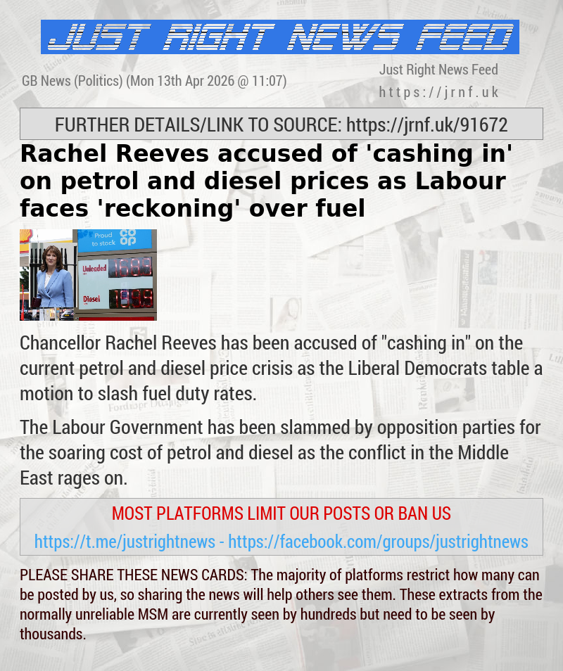 Rachel Reeves accused of ’cashing in’ on petrol and diesel prices as Labour faces ’reckoning’ over fuel
