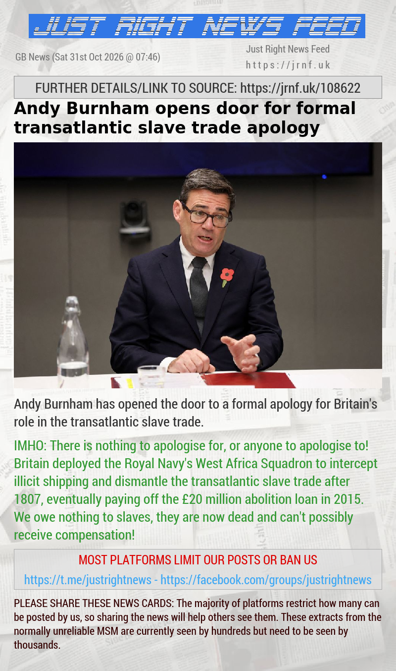 Andy Burnham opens door for formal transatlantic slave trade apology