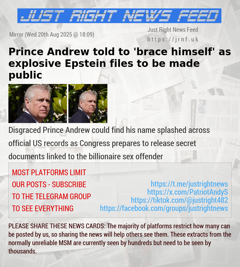 Prince Andrew told to ’brace himself’ as explosive Epstein files to be made public