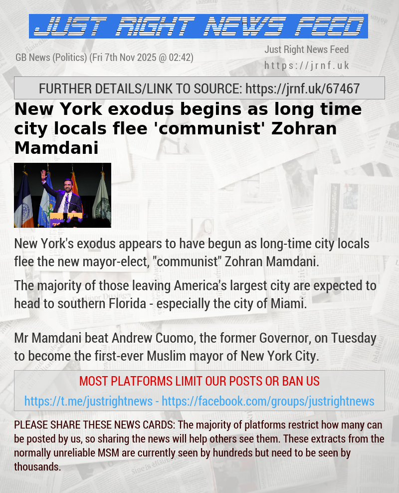 New York exodus begins as long—time city locals flee ’communist’ Zohran Mamdani