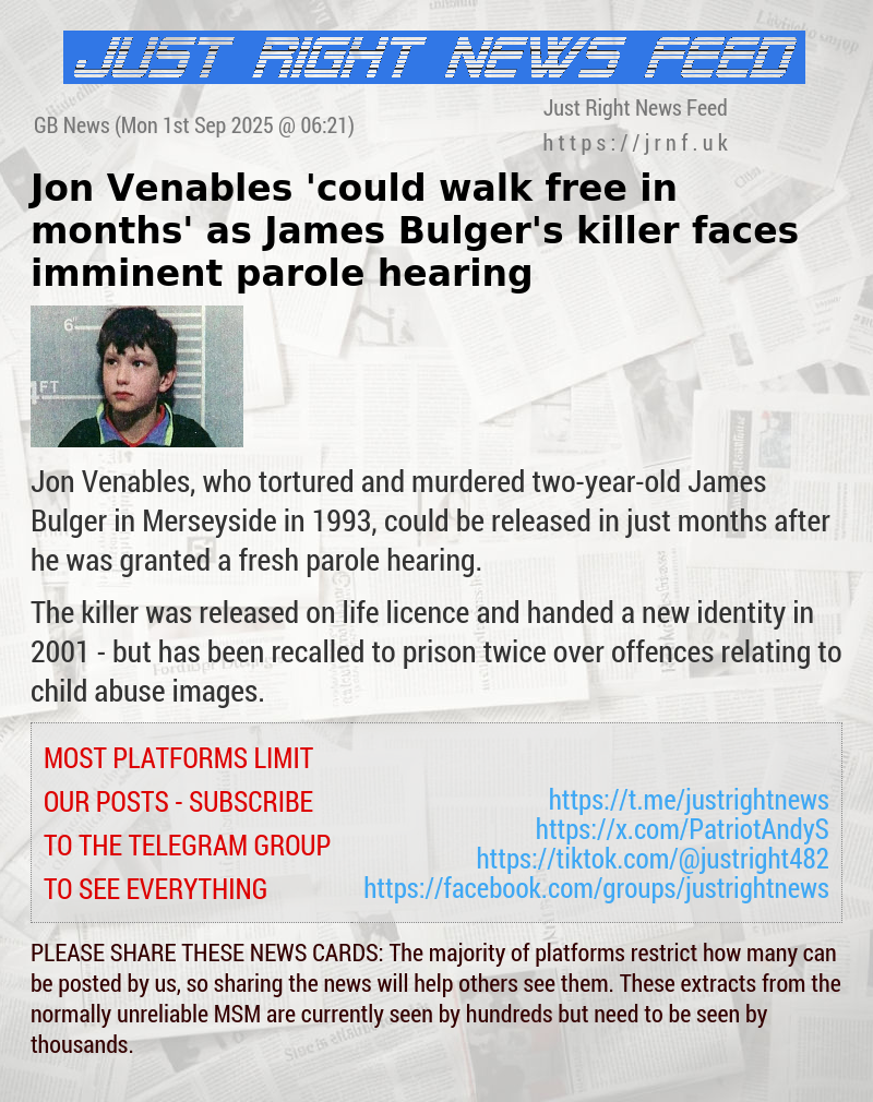 Jon Venables ’could walk free in months’ as James Bulger’s killer faces imminent parole hearing
