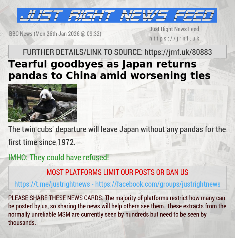 Tearful goodbyes as Japan returns pandas to China amid worsening ties 