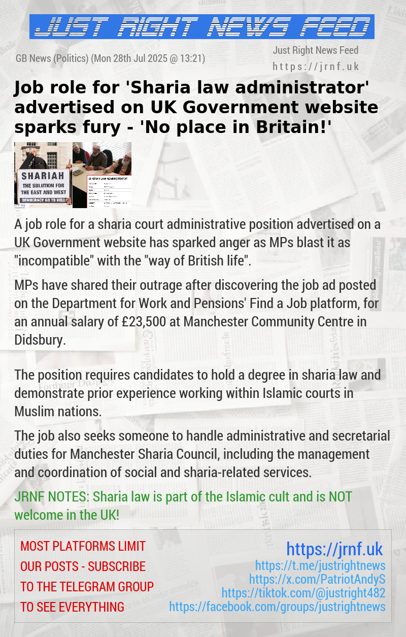 Job role for ’Sharia law administrator’ advertised on UK Government website sparks fury — ’No place in Britain!’