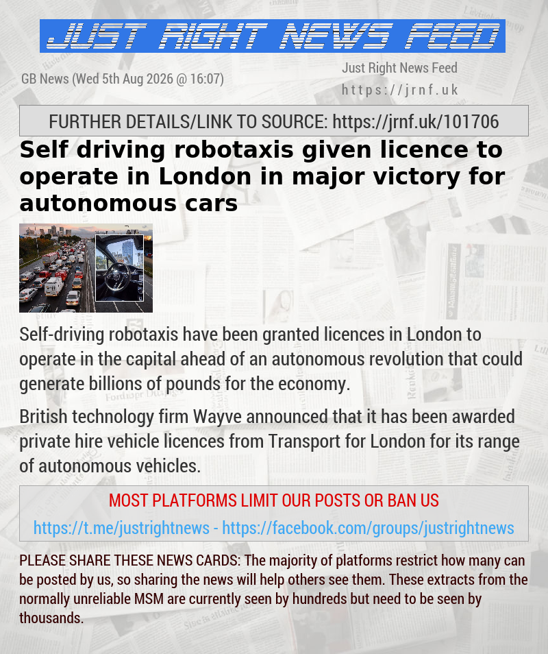 Self—driving robotaxis given licence to operate in London in major victory for autonomous cars