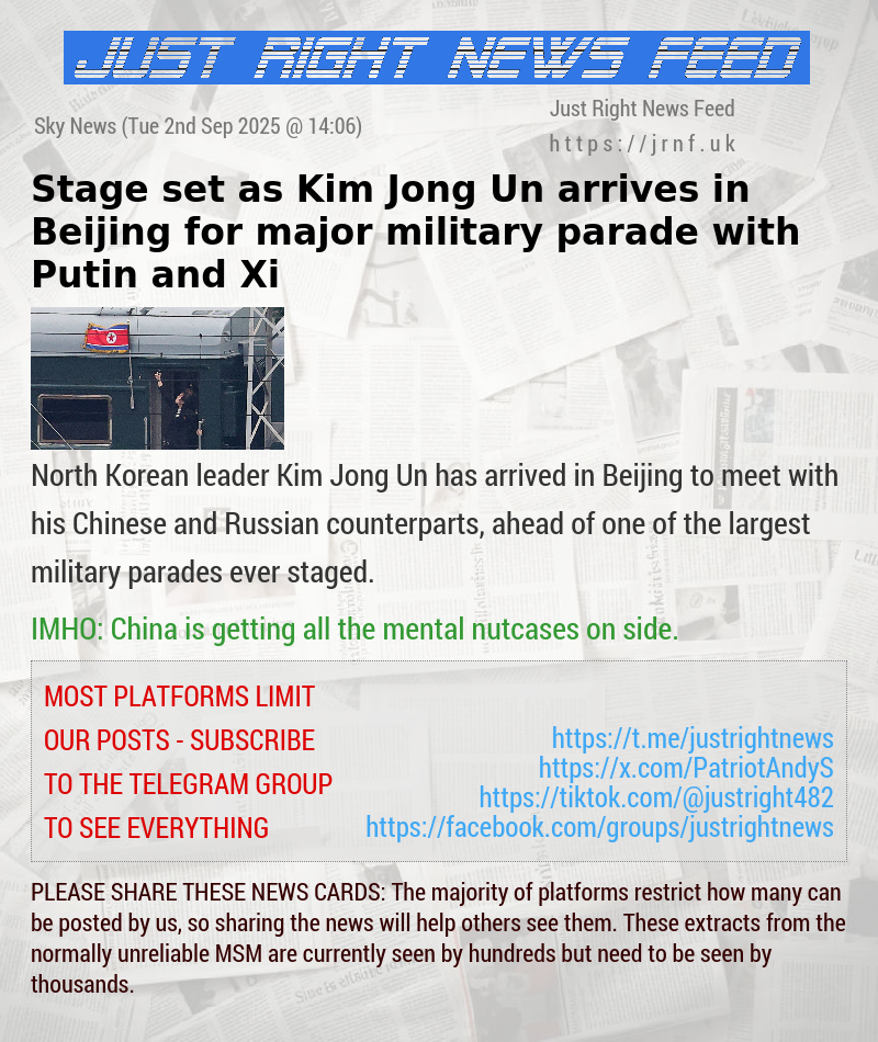 Stage set as Kim Jong Un arrives in Beijing for major military parade with Putin and Xi
