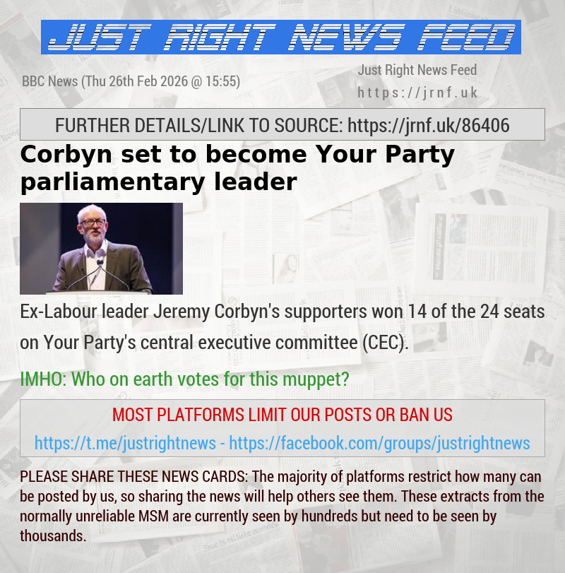 Corbyn set to become Your Party parliamentary leader