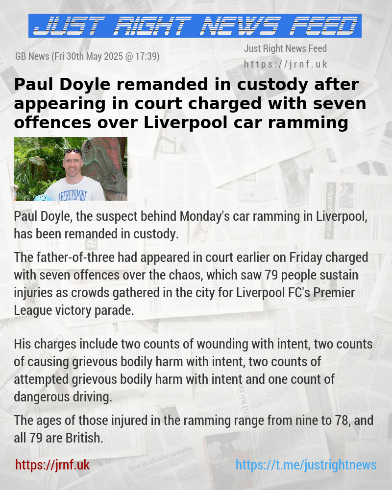Paul Doyle remanded in custody after appearing in court charged with seven offences over Liverpool car ramming