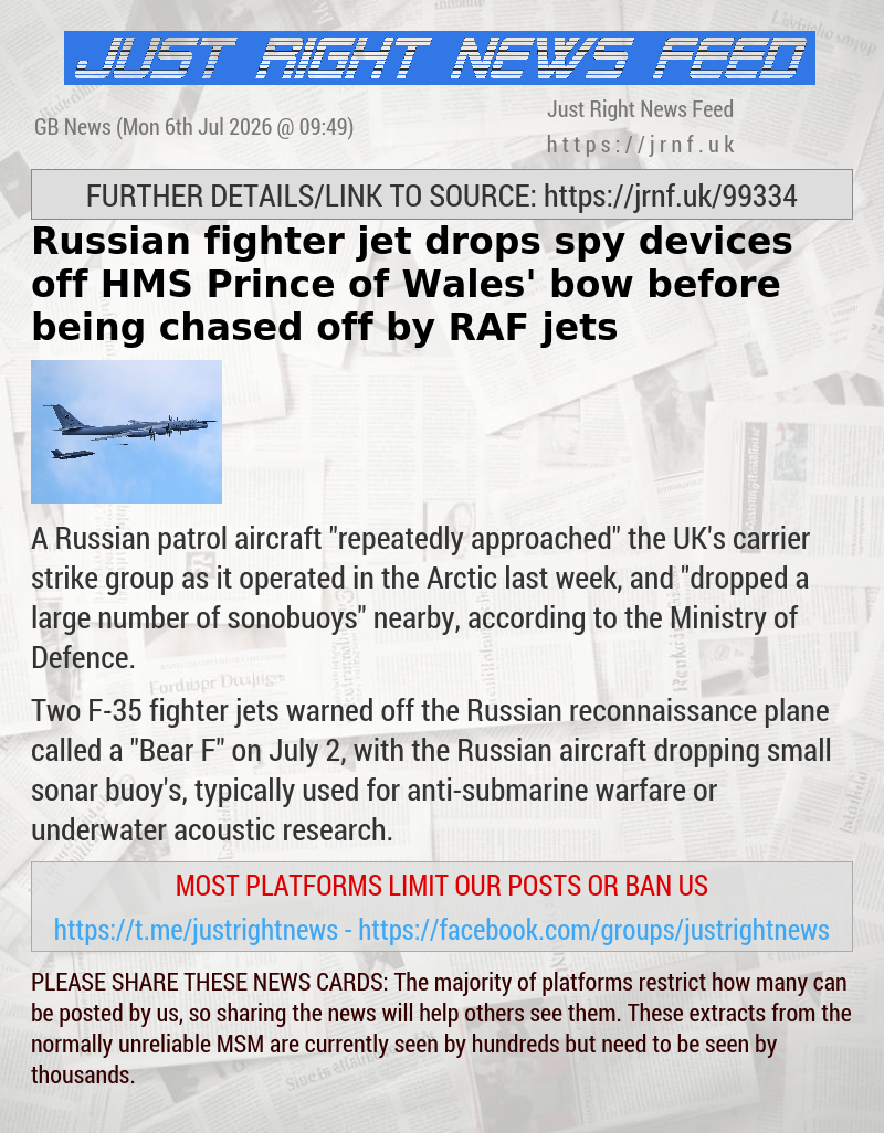 Russian fighter jet drops spy devices off HMS Prince of Wales’ bow before being chased off by RAF jets