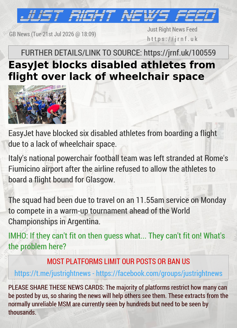 EasyJet blocks disabled athletes from flight over lack of wheelchair space
