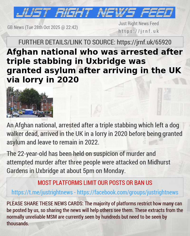 Afghan national who was arrested after triple stabbing in Uxbridge was granted asylum after arriving in the UK via lorry in 2020