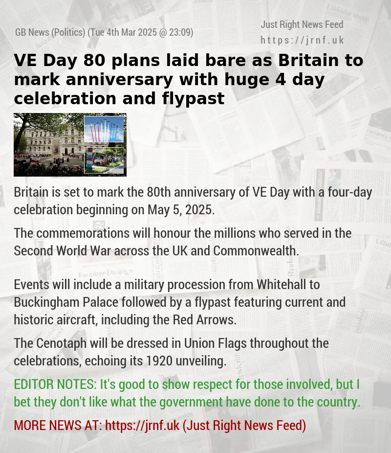 VE Day 80 plans laid bare as Britain to mark anniversary with huge 4—day celebration and flypast