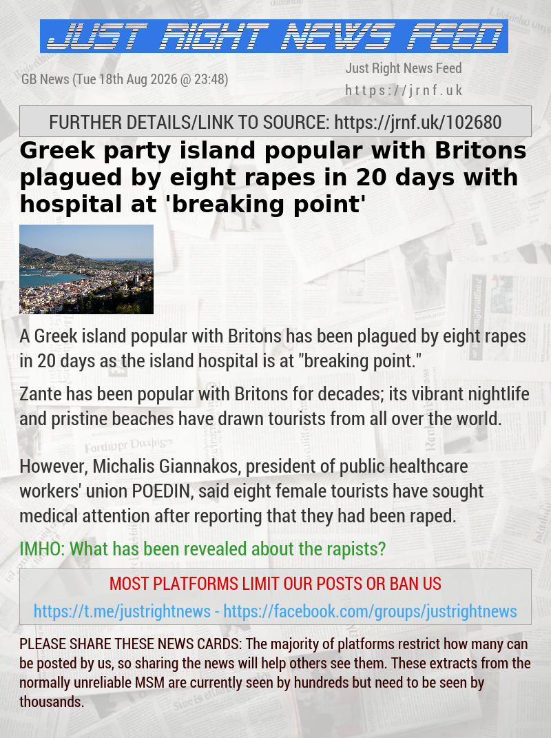 Greek party island popular with Britons plagued by eight rapes in 20 days with hospital at ’breaking point’