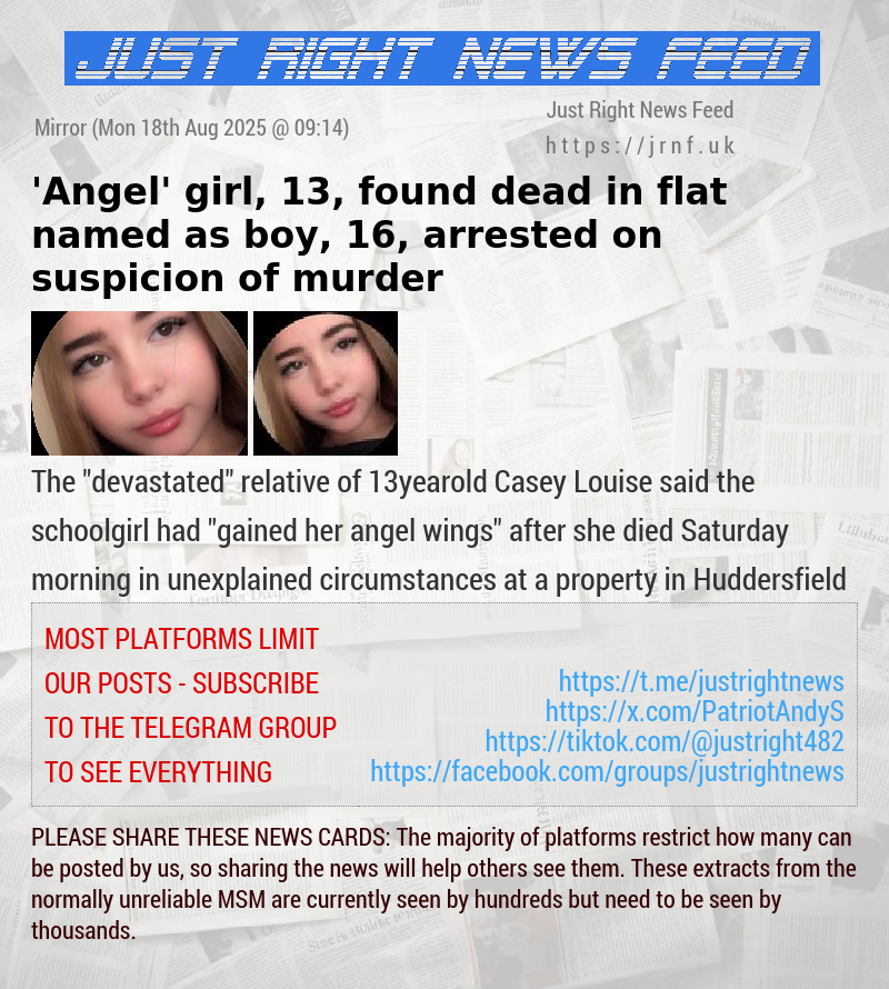 ’Angel’ girl, 13, found dead in flat named as boy, 16, arrested on suspicion of murder