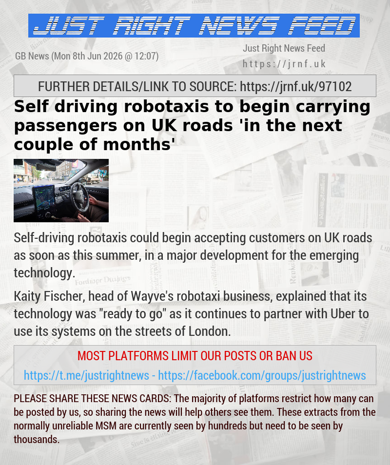 Self—driving robotaxis to begin carrying passengers on UK roads ’in the next couple of months’