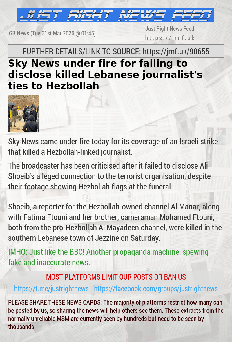 Sky News under fire for failing to disclose killed Lebanese journalist’s ties to Hezbollah