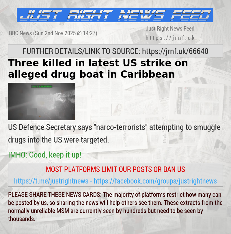Three killed in latest US strike on alleged drug boat in Caribbean