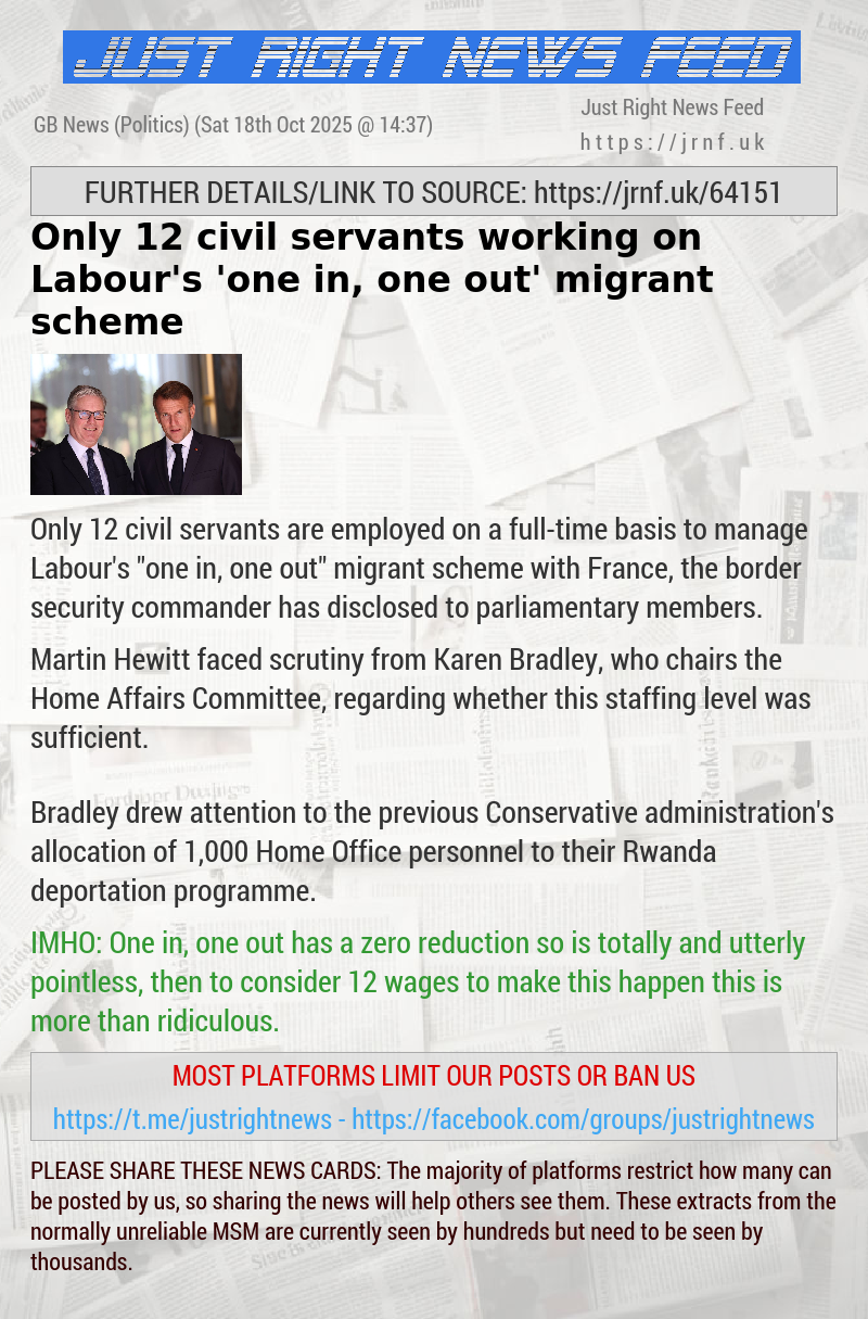 Only 12 civil servants working on Labour’s ’one in, one out’ migrant scheme