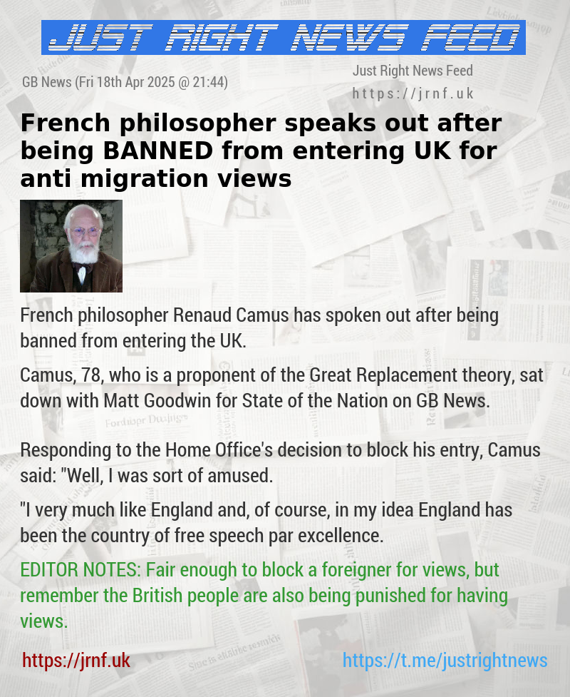 French philosopher speaks out after being BANNED from entering UK for anti—migration views