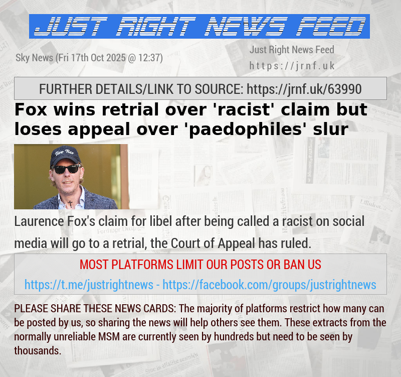 Fox wins retrial over ’racist’ claim — but loses appeal over ’paedophiles’ slur