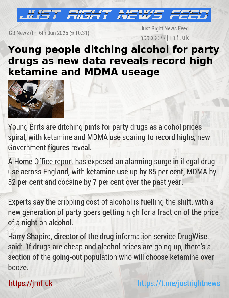 Young people ditching alcohol for party drugs as new data reveals record high ketamine and MDMA useage