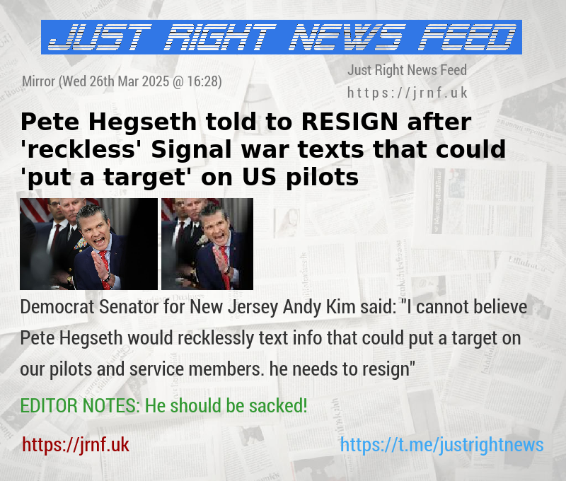 Pete Hegseth told to RESIGN after ’reckless’ Signal war texts that could ’put a target’ on US pilots