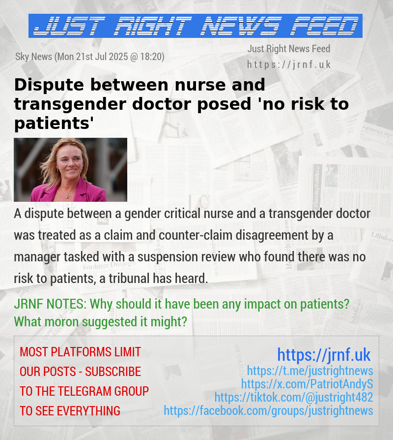 Dispute between nurse and transgender doctor posed ’no risk to patients’