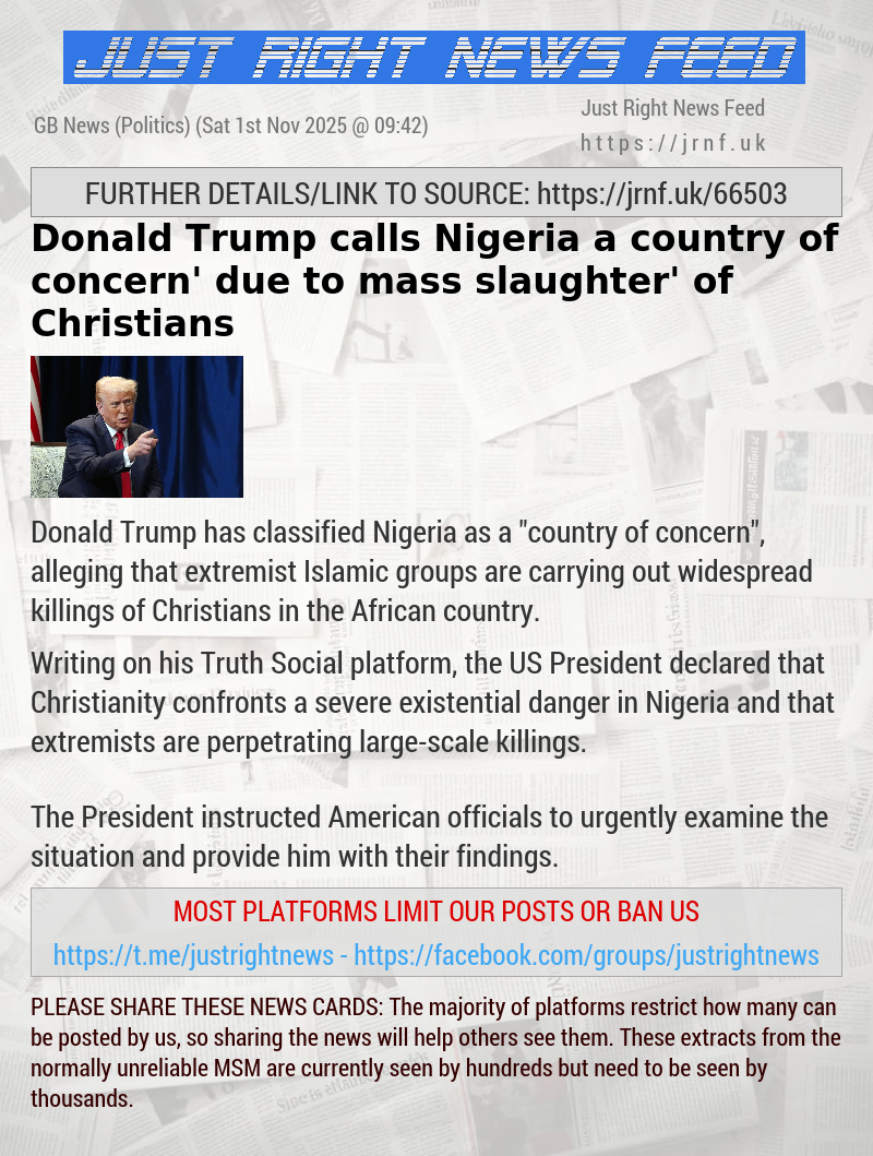 Donald Trump calls Nigeria a ‘country of concern’ due to ‘mass slaughter’ of Christians
