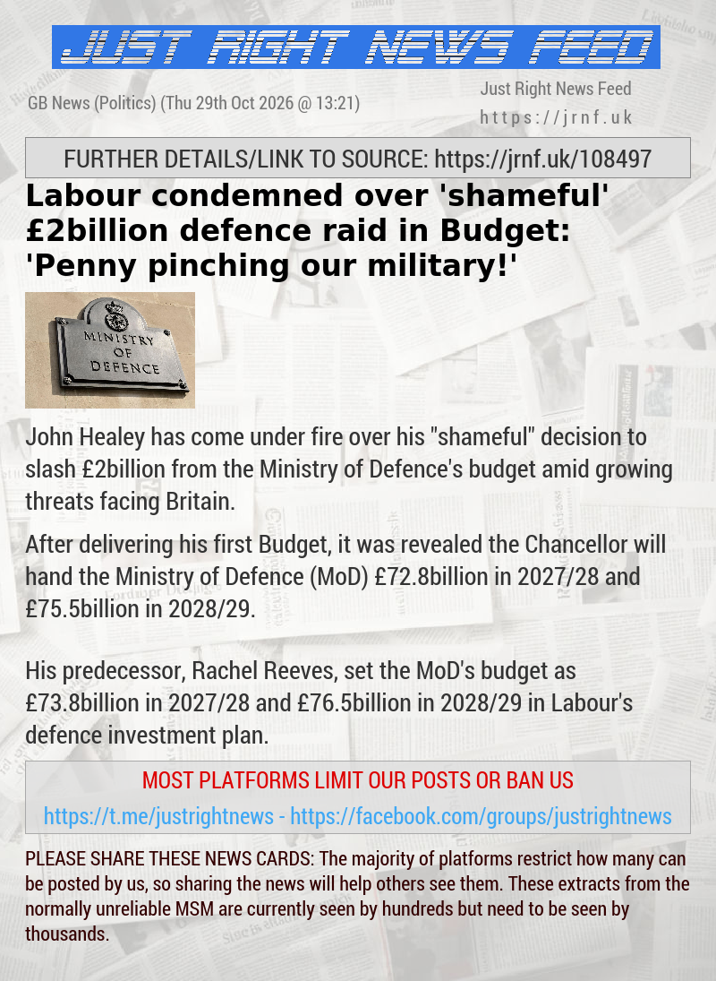 Labour condemned over ’shameful’ &pound;2billion defence raid in Budget: ’Penny—pinching our military!’