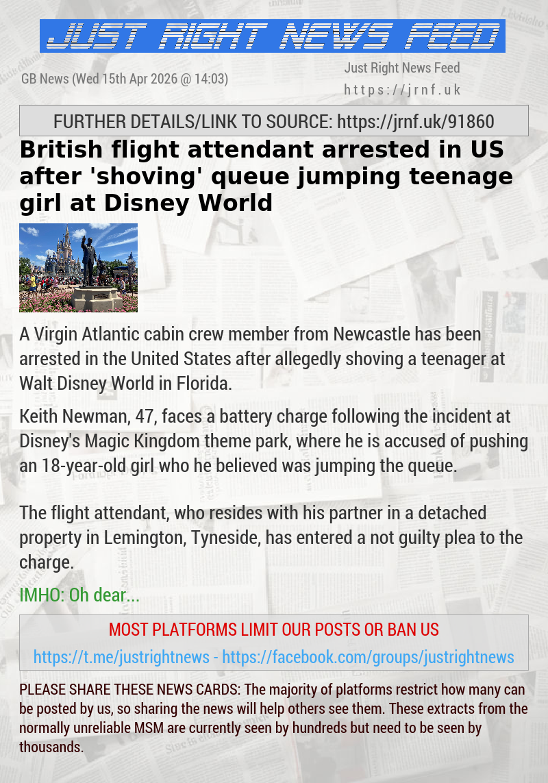 British flight attendant arrested in US after ’shoving’ queue jumping teenage girl at Disney World
