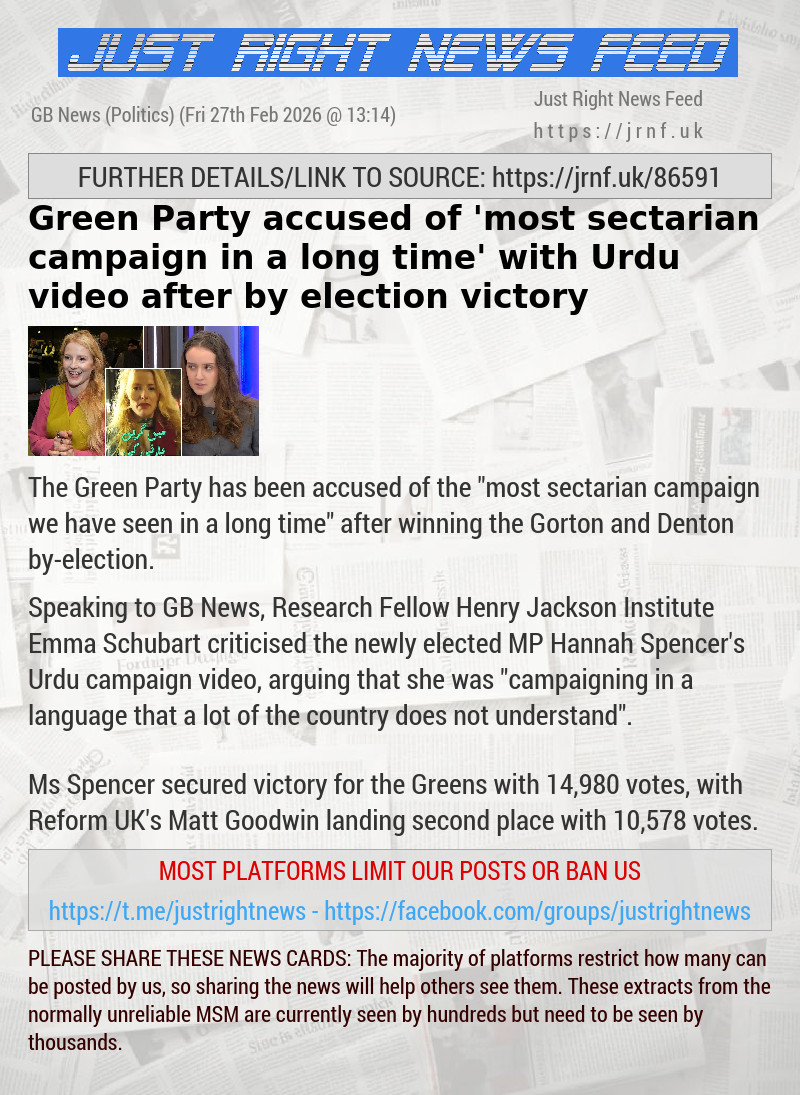 Green Party accused of ’most sectarian campaign in a long time’ with Urdu video after by—election victory