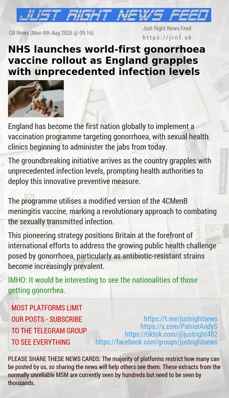 NHS launches world—first gonorrhoea vaccine rollout as England grapples with unprecedented infection levels
