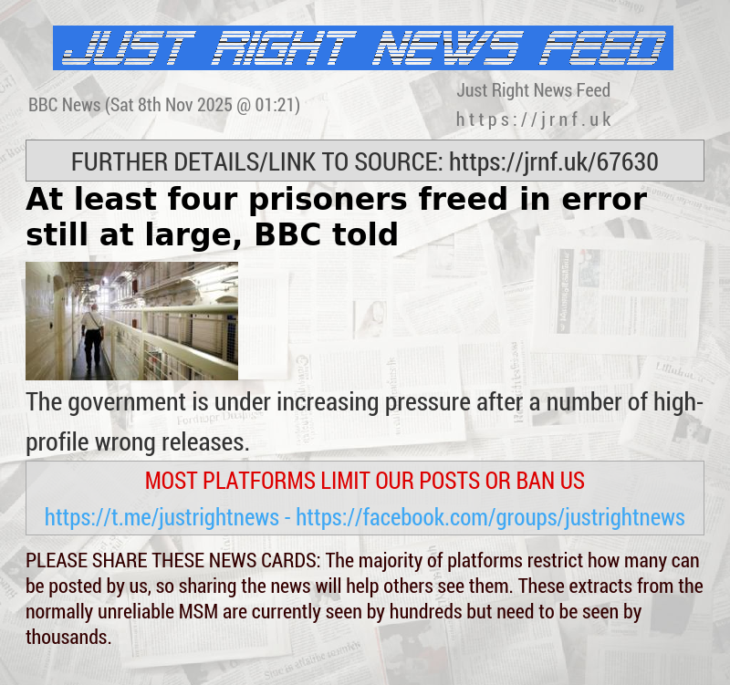 At least four prisoners freed in error still at large, BBC told
