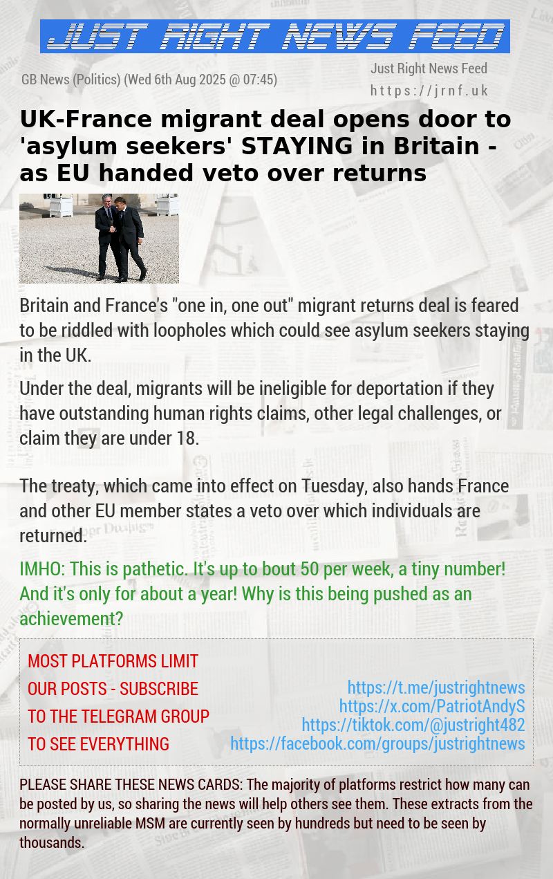 UK—France migrant deal opens door to ’asylum seekers’ STAYING in Britain — as EU handed veto over returns