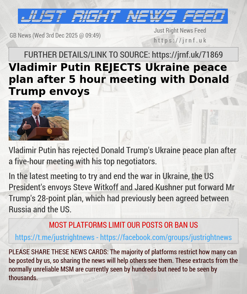 Vladimir Putin REJECTS Ukraine peace plan after 5—hour meeting with Donald Trump envoys