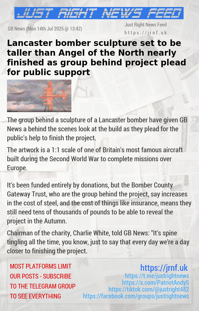 Lancaster bomber sculpture set to be taller than Angel of the North nearly finished as group behind project plead for public support