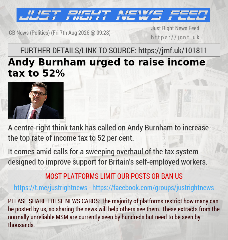 Andy Burnham urged to raise income tax to 52%