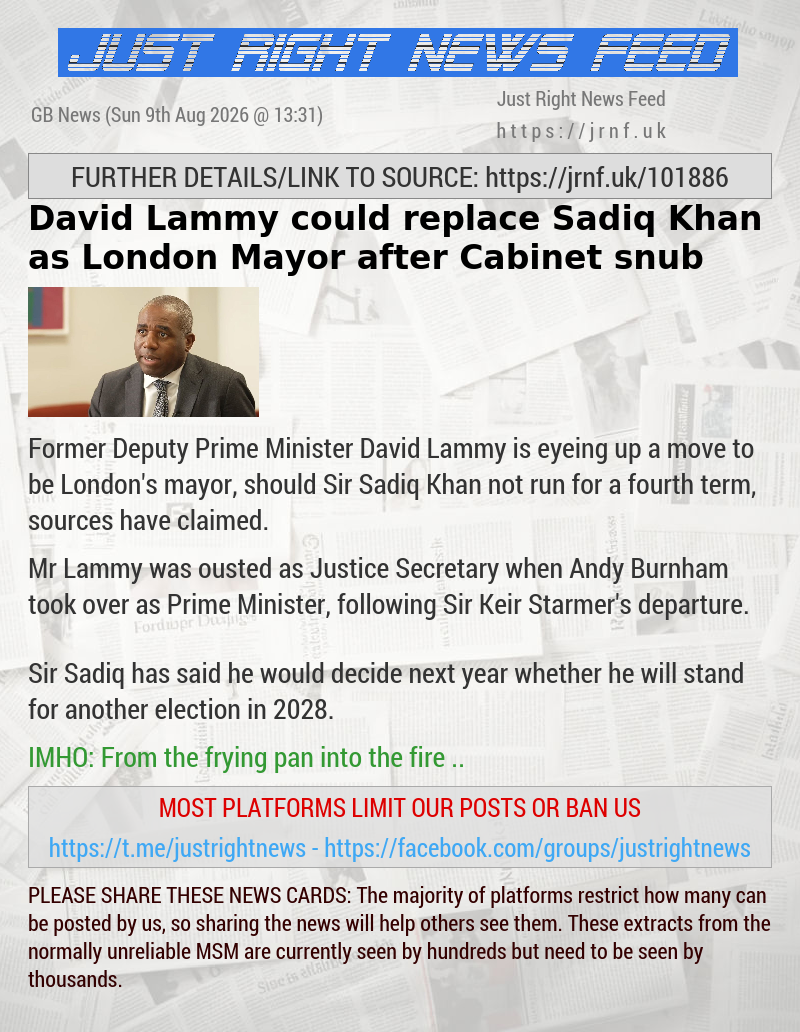 David Lammy could replace Sadiq Khan as London Mayor after Cabinet snub
