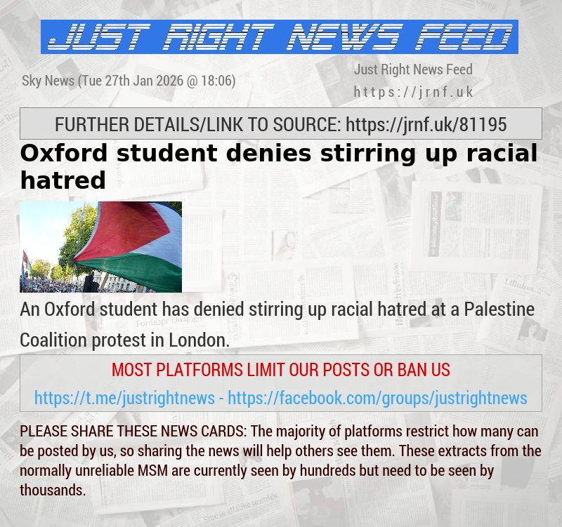 Oxford student denies stirring up racial hatred