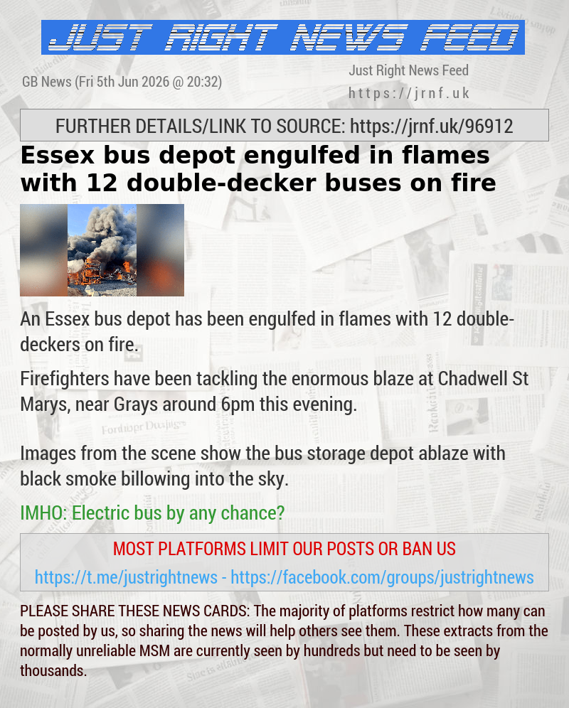 Essex bus depot engulfed in flames with 12 double—decker buses on fire
